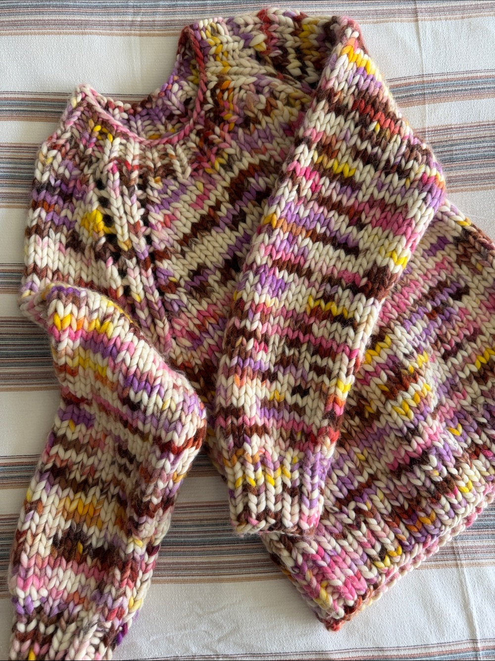 Garnet Hill Multicolor Chunky Knit Sweater in Cream, Pink & Purple